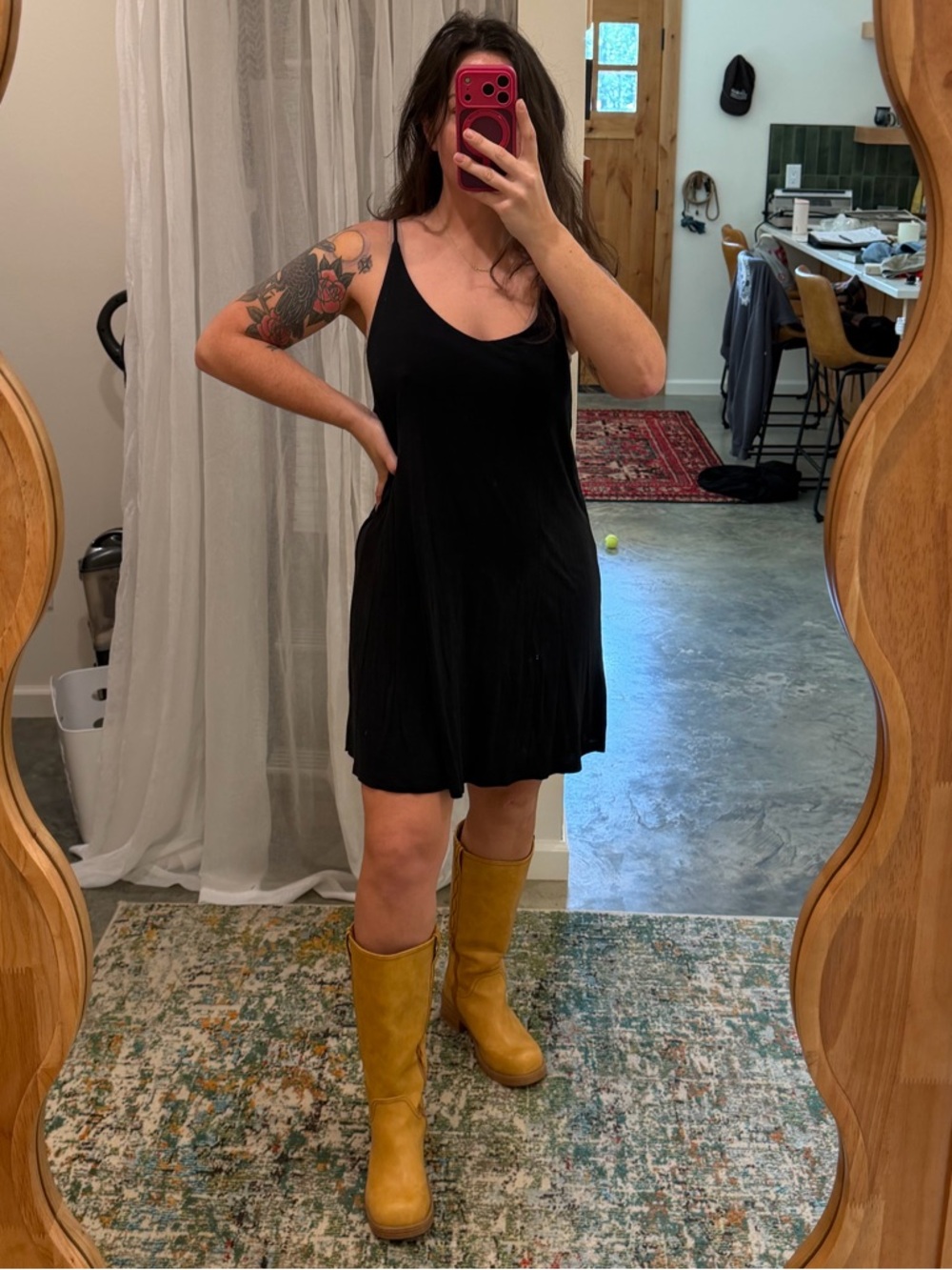 Black Slip Dress with Thin Straps - Women's Dress